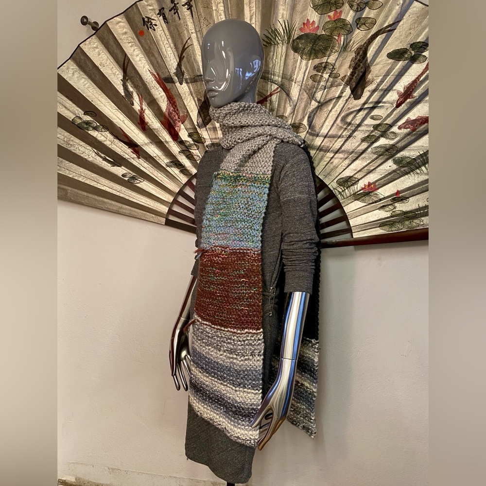 Hand Knit Chunky Scarf - Grey Tones